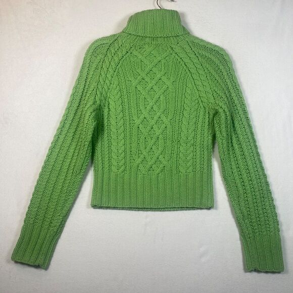 Express Hand Knit 100% Merino Wool Cable Knit Turtleneck Sweater Women’s M Green - Picture 2 of 9
